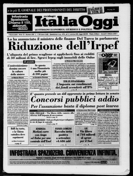 Italia oggi : quotidiano di economia finanza e politica